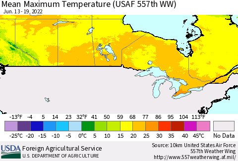 Canada Mean Maximum Temperature (USAF 557th WW) Thematic Map For 6/13/2022 - 6/19/2022