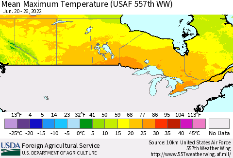 Canada Mean Maximum Temperature (USAF 557th WW) Thematic Map For 6/20/2022 - 6/26/2022