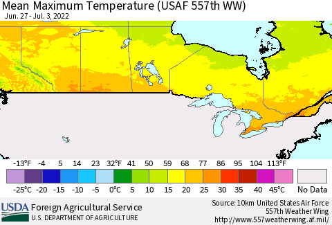 Canada Mean Maximum Temperature (USAF 557th WW) Thematic Map For 6/27/2022 - 7/3/2022