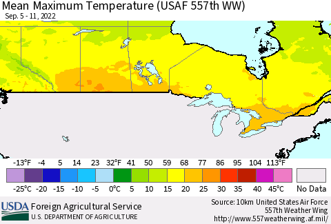 Canada Mean Maximum Temperature (USAF 557th WW) Thematic Map For 9/5/2022 - 9/11/2022