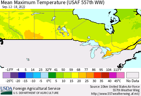 Canada Mean Maximum Temperature (USAF 557th WW) Thematic Map For 9/12/2022 - 9/18/2022