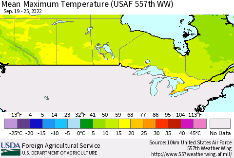 Canada Mean Maximum Temperature (USAF 557th WW) Thematic Map For 9/19/2022 - 9/25/2022