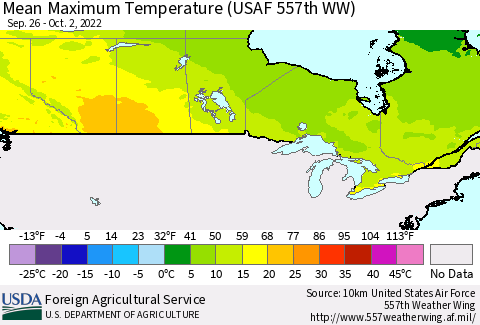 Canada Mean Maximum Temperature (USAF 557th WW) Thematic Map For 9/26/2022 - 10/2/2022