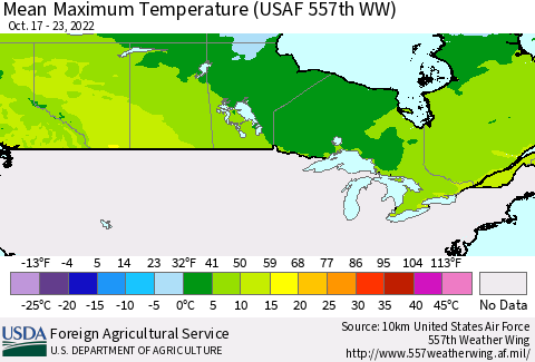 Canada Mean Maximum Temperature (USAF 557th WW) Thematic Map For 10/17/2022 - 10/23/2022