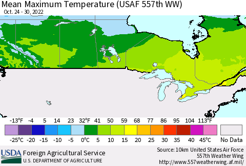 Canada Mean Maximum Temperature (USAF 557th WW) Thematic Map For 10/24/2022 - 10/30/2022