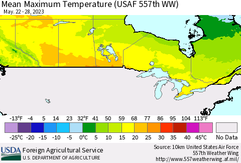 Canada Mean Maximum Temperature (USAF 557th WW) Thematic Map For 5/22/2023 - 5/28/2023