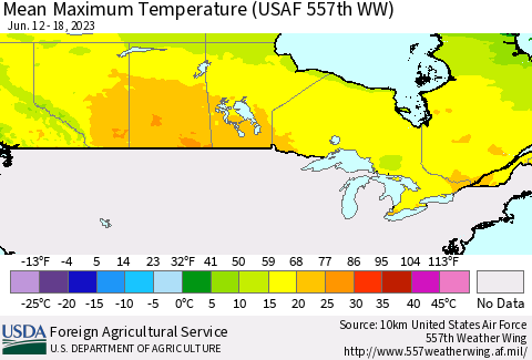 Canada Mean Maximum Temperature (USAF 557th WW) Thematic Map For 6/12/2023 - 6/18/2023