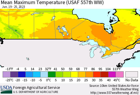 Canada Mean Maximum Temperature (USAF 557th WW) Thematic Map For 6/19/2023 - 6/25/2023