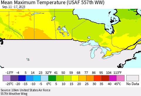 Canada Mean Maximum Temperature (USAF 557th WW) Thematic Map For 9/11/2023 - 9/17/2023