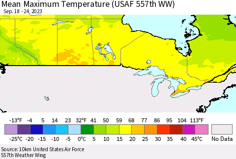 Canada Mean Maximum Temperature (USAF 557th WW) Thematic Map For 9/18/2023 - 9/24/2023