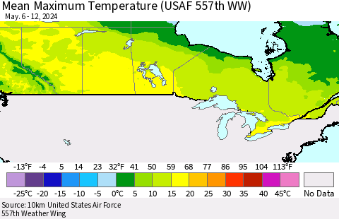 Canada Mean Maximum Temperature (USAF 557th WW) Thematic Map For 5/6/2024 - 5/12/2024