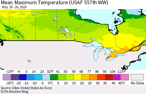 Canada Mean Maximum Temperature (USAF 557th WW) Thematic Map For 5/20/2024 - 5/26/2024
