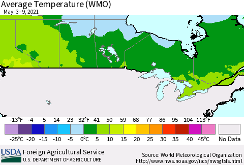 Canada Average Temperature (WMO) Thematic Map For 5/3/2021 - 5/9/2021