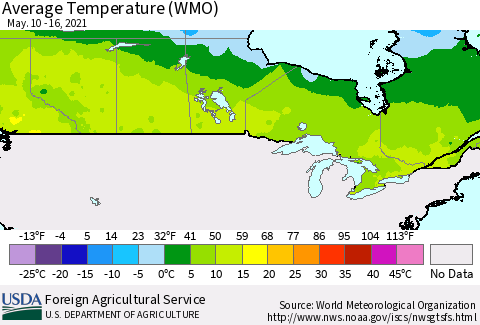 Canada Average Temperature (WMO) Thematic Map For 5/10/2021 - 5/16/2021
