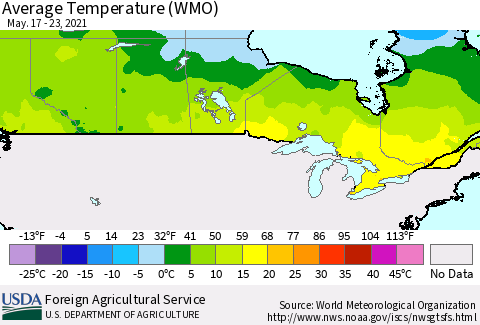 Canada Average Temperature (WMO) Thematic Map For 5/17/2021 - 5/23/2021