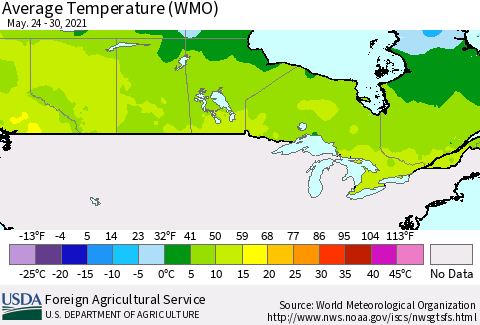 Canada Average Temperature (WMO) Thematic Map For 5/24/2021 - 5/30/2021