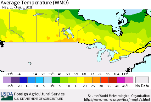 Canada Average Temperature (WMO) Thematic Map For 5/31/2021 - 6/6/2021