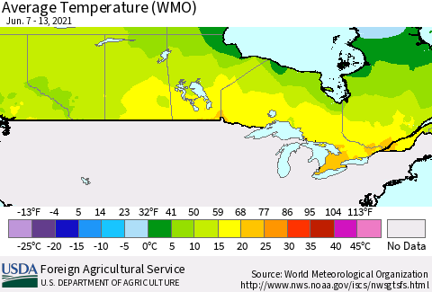Canada Average Temperature (WMO) Thematic Map For 6/7/2021 - 6/13/2021