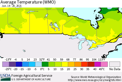 Canada Average Temperature (WMO) Thematic Map For 6/14/2021 - 6/20/2021