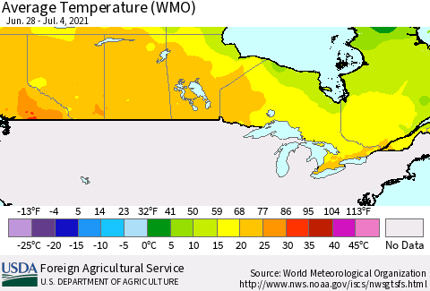 Canada Average Temperature (WMO) Thematic Map For 6/28/2021 - 7/4/2021