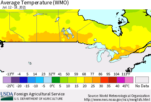 Canada Average Temperature (WMO) Thematic Map For 7/12/2021 - 7/18/2021