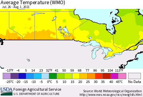Canada Average Temperature (WMO) Thematic Map For 7/26/2021 - 8/1/2021