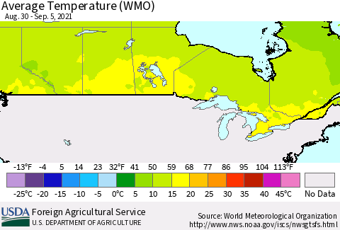 Canada Average Temperature (WMO) Thematic Map For 8/30/2021 - 9/5/2021