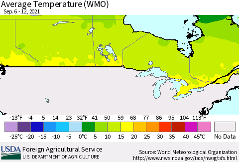 Canada Average Temperature (WMO) Thematic Map For 9/6/2021 - 9/12/2021