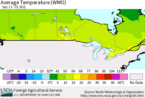 Canada Average Temperature (WMO) Thematic Map For 9/13/2021 - 9/19/2021