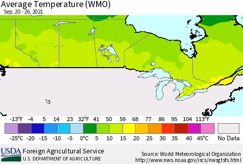 Canada Average Temperature (WMO) Thematic Map For 9/20/2021 - 9/26/2021