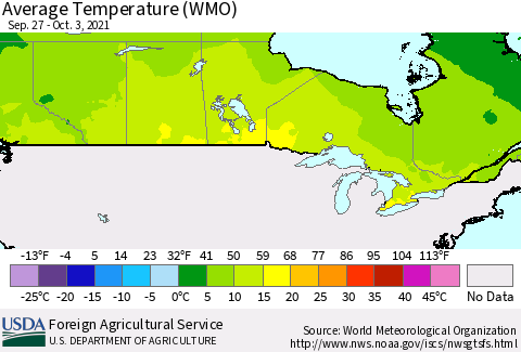 Canada Average Temperature (WMO) Thematic Map For 9/27/2021 - 10/3/2021