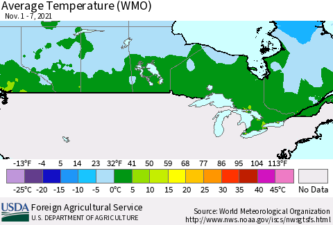 Canada Average Temperature (WMO) Thematic Map For 11/1/2021 - 11/7/2021