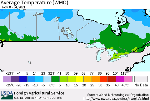 Canada Average Temperature (WMO) Thematic Map For 11/8/2021 - 11/14/2021