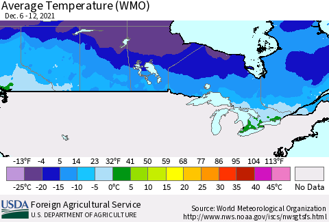 Canada Average Temperature (WMO) Thematic Map For 12/6/2021 - 12/12/2021