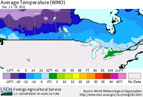 Canada Average Temperature (WMO) Thematic Map For 12/13/2021 - 12/19/2021