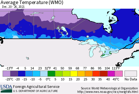 Canada Average Temperature (WMO) Thematic Map For 12/20/2021 - 12/26/2021