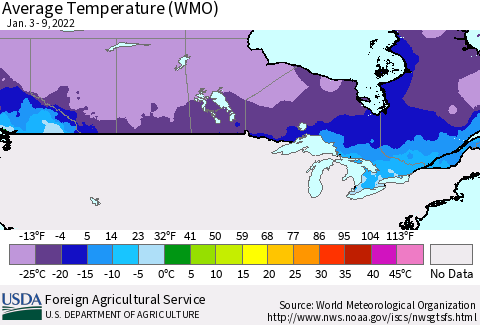 Canada Average Temperature (WMO) Thematic Map For 1/3/2022 - 1/9/2022