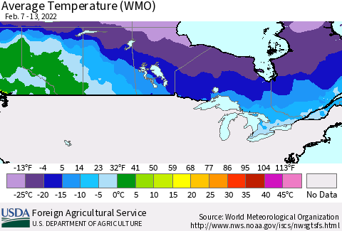 Canada Average Temperature (WMO) Thematic Map For 2/7/2022 - 2/13/2022