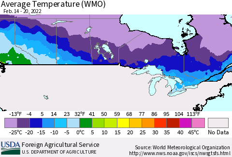 Canada Average Temperature (WMO) Thematic Map For 2/14/2022 - 2/20/2022