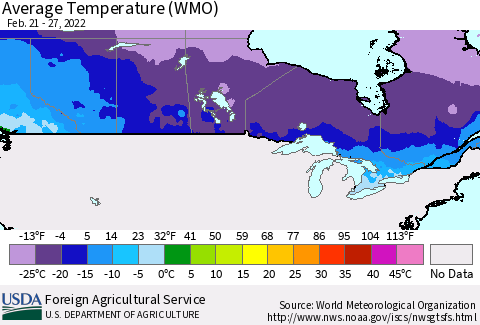 Canada Average Temperature (WMO) Thematic Map For 2/21/2022 - 2/27/2022