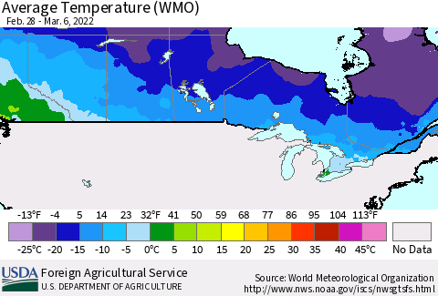 Canada Average Temperature (WMO) Thematic Map For 2/28/2022 - 3/6/2022