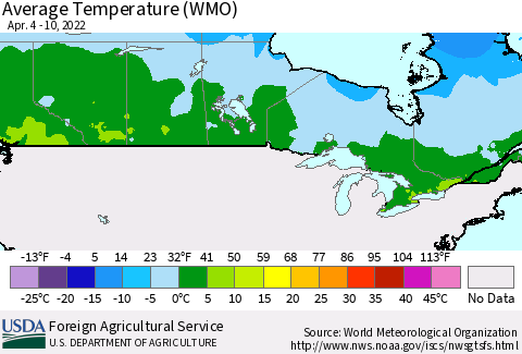 Canada Average Temperature (WMO) Thematic Map For 4/4/2022 - 4/10/2022