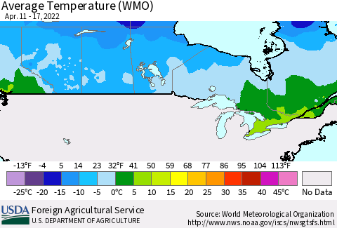 Canada Average Temperature (WMO) Thematic Map For 4/11/2022 - 4/17/2022