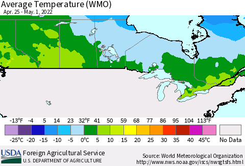 Canada Average Temperature (WMO) Thematic Map For 4/25/2022 - 5/1/2022