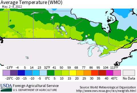 Canada Average Temperature (WMO) Thematic Map For 5/2/2022 - 5/8/2022