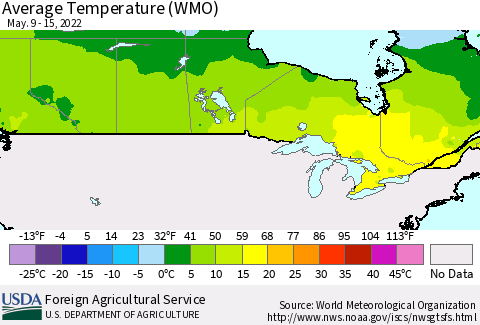 Canada Average Temperature (WMO) Thematic Map For 5/9/2022 - 5/15/2022