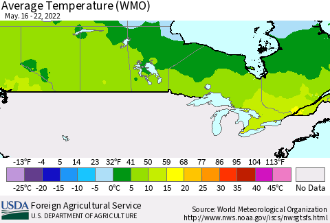 Canada Average Temperature (WMO) Thematic Map For 5/16/2022 - 5/22/2022