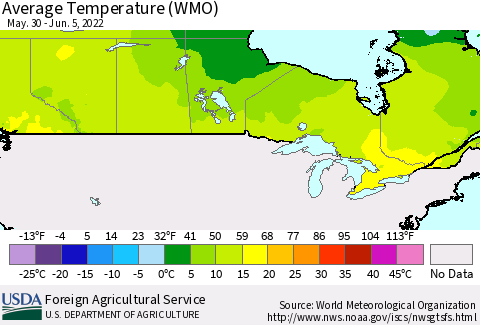 Canada Average Temperature (WMO) Thematic Map For 5/30/2022 - 6/5/2022