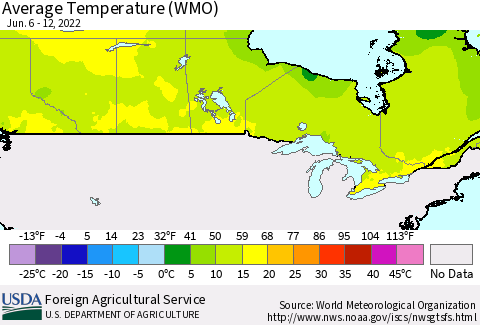 Canada Average Temperature (WMO) Thematic Map For 6/6/2022 - 6/12/2022