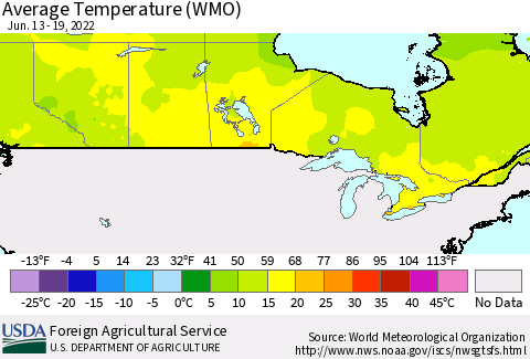 Canada Average Temperature (WMO) Thematic Map For 6/13/2022 - 6/19/2022